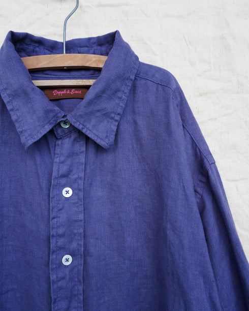 Linen Relaxed Unisex Shirt / Khakibeige・Frenchblue